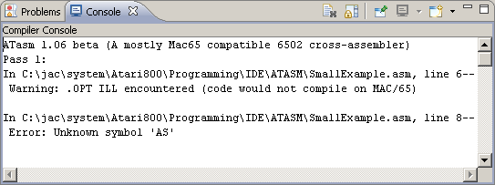 IDE compiler console view